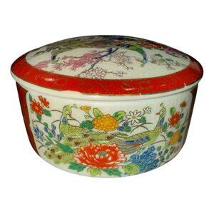 Vintage Satsuma Japanese Peacock Musical Jewelry Trinket Music Box 3.75" Japan